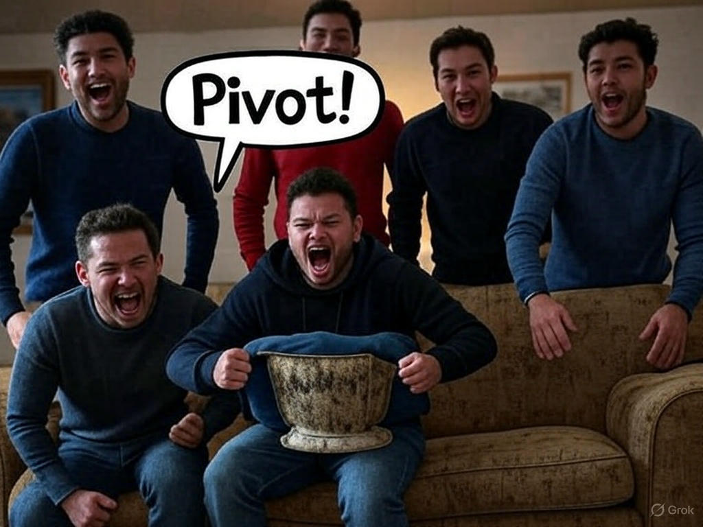 Friends laugh with Pivot shout