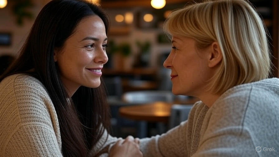 Two women talking warmly