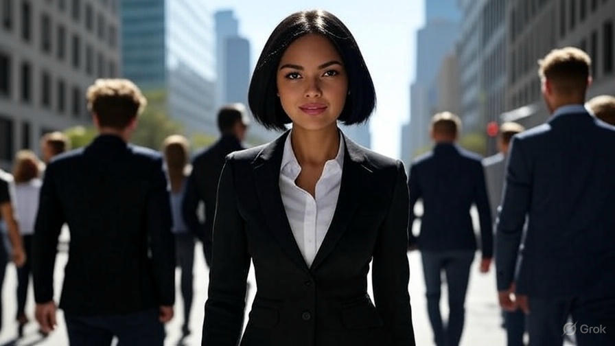 Woman in busy city.