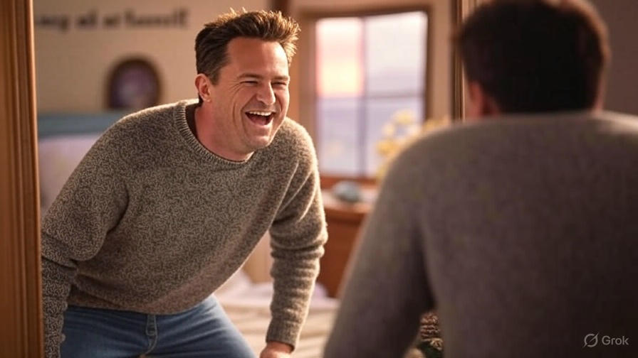 Man laughing at mirror.