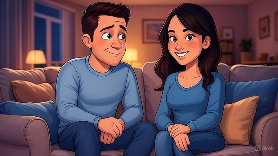 Couple relaxing on sofa.