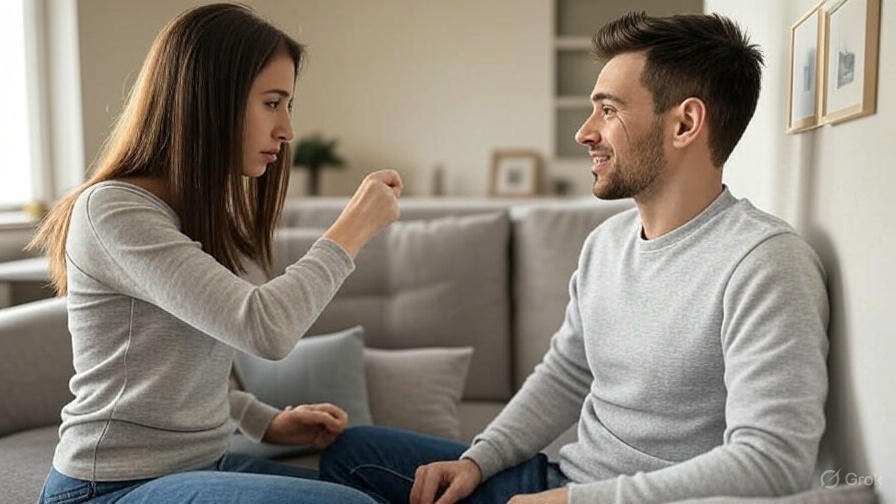 Couple arguing on couch