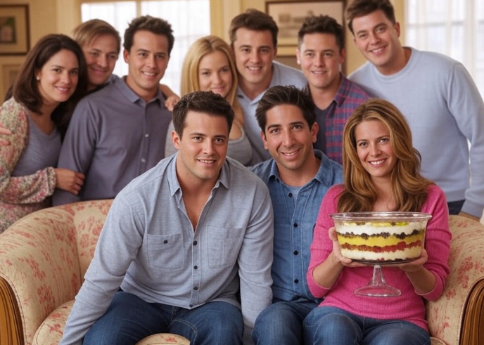 Group smiling with dessert