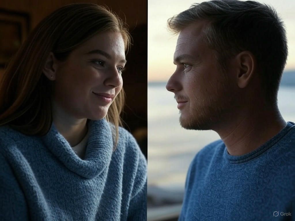 Couple gazing at sunset.