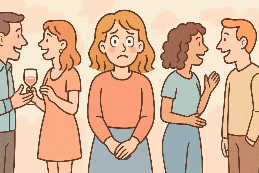 Anxious woman at party