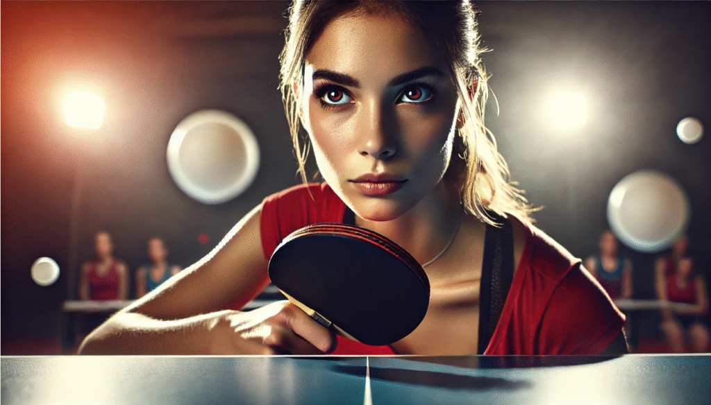 Focused female table tennis player