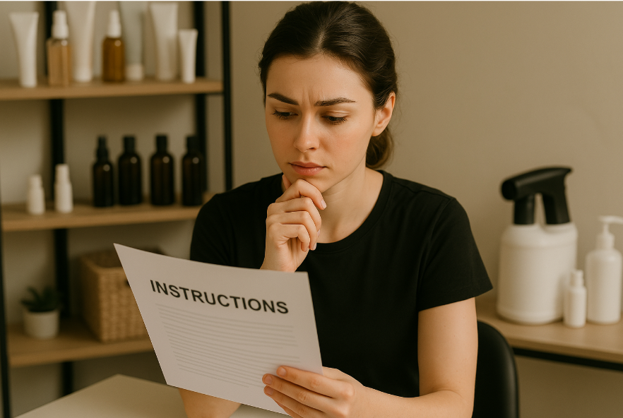 Woman reading instruction sheet