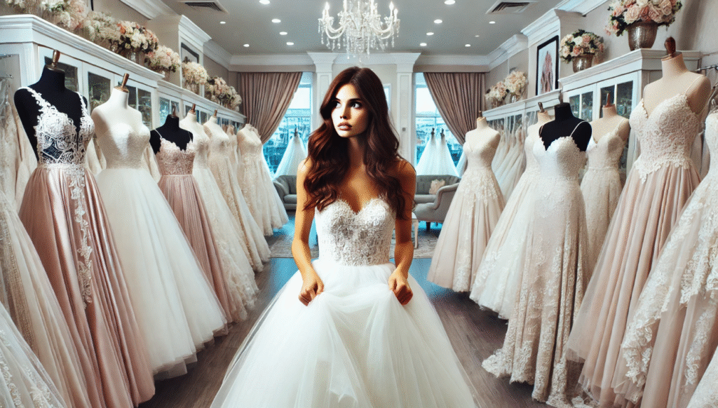 Bride in dress shop
