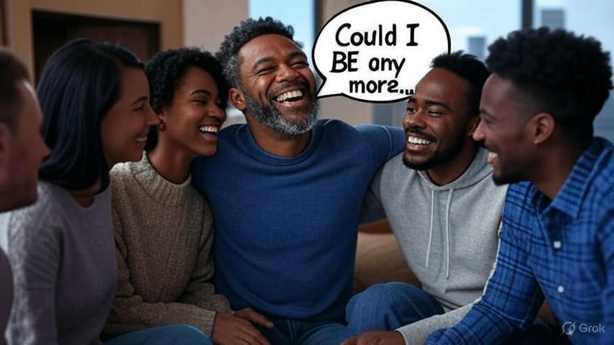 Friends laughing with speech bubble