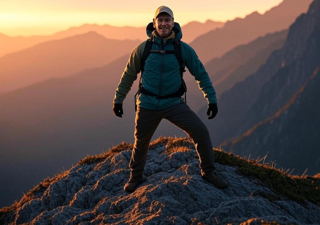 Hiker on mountain summit.