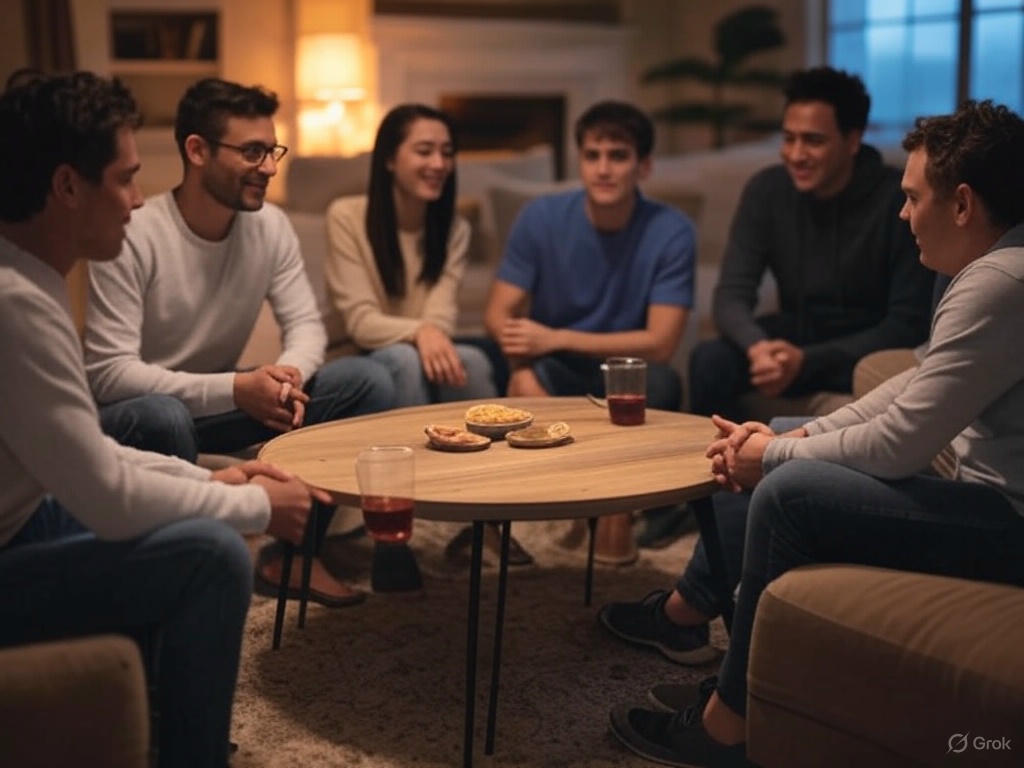 Friends gathering around table.