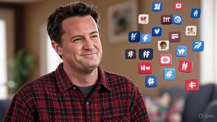 Man with floating emojis.