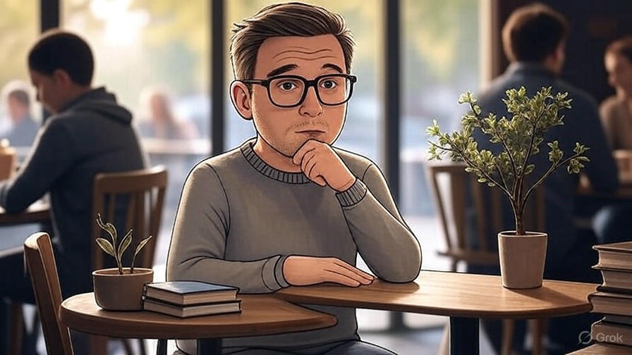 Man thinking in cafe.