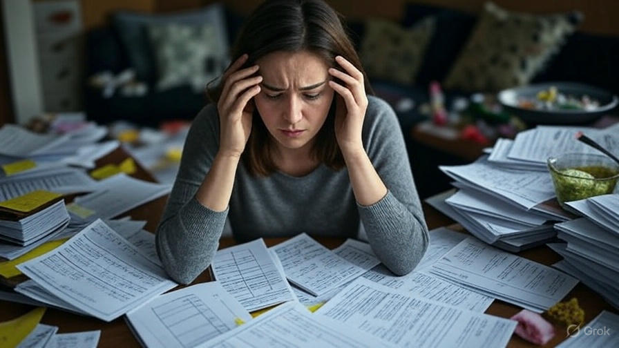 Woman stressed with paperwork