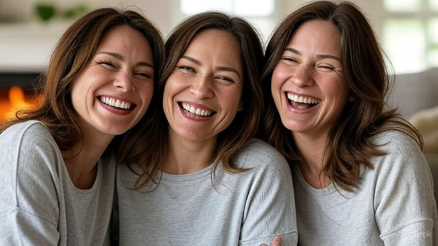 Three women laughing together.