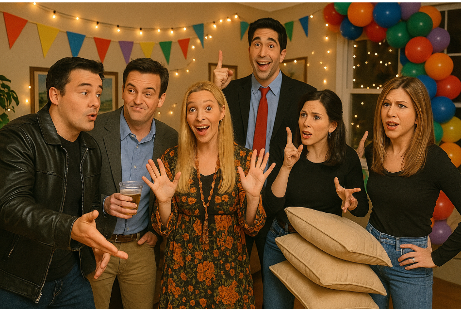 Friends celebrating at party.
