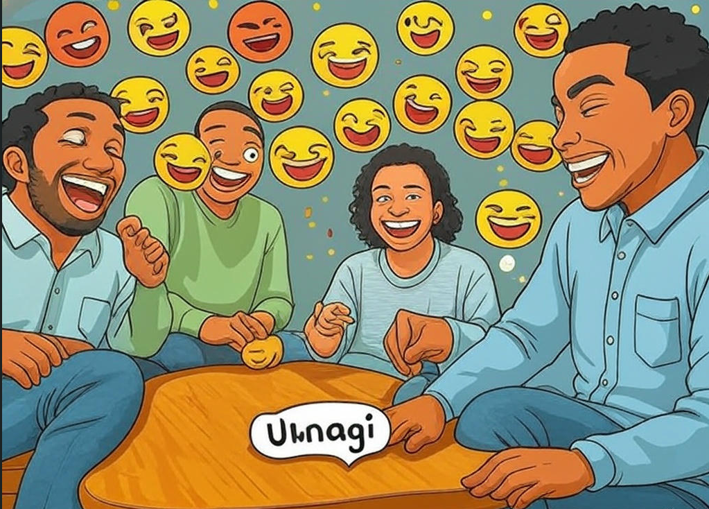Cartoon friends laughing together