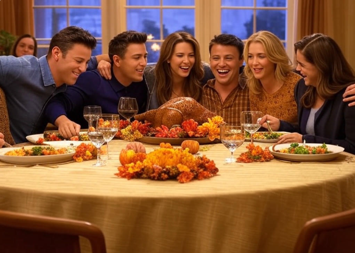 Friends celebrating Thanksgiving dinner