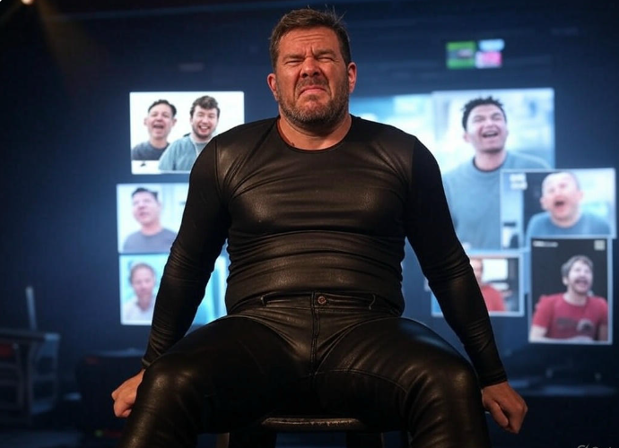 Man grimacing in leather