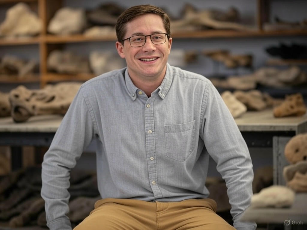Man smiling with fossils.