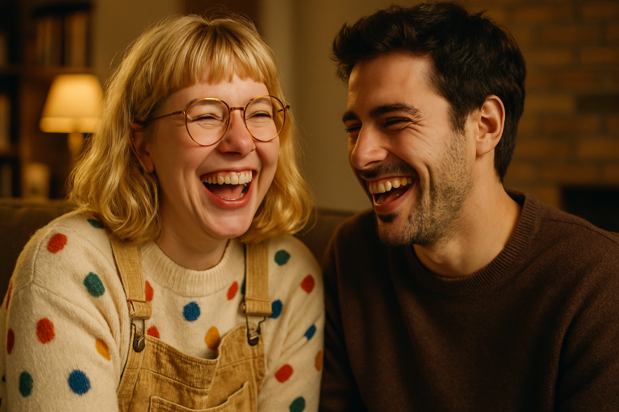 Happy couple laughing together