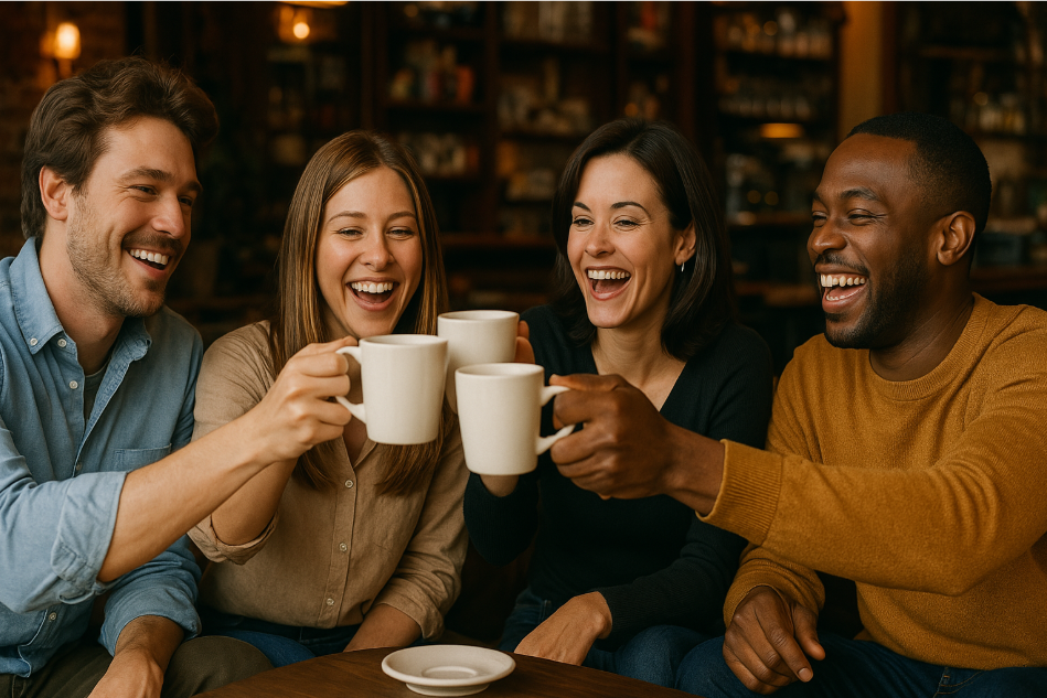 Friends toasting with coffee.