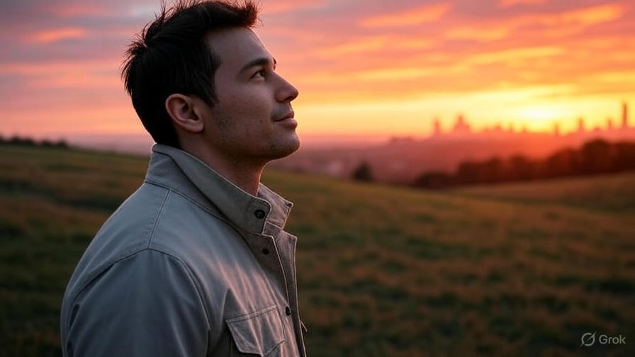 Man gazing at sunset