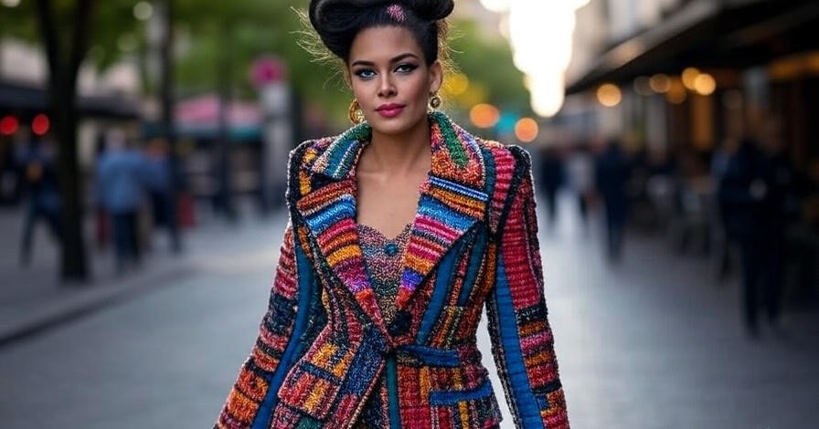 Vibrant woman in colorful coat.