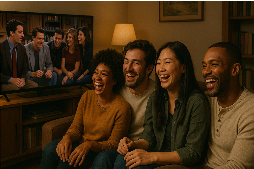Friends watching TV together.