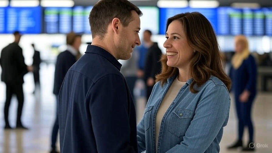 Two people at airport.
