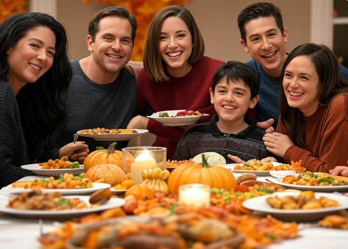 Happy family Thanksgiving dinner