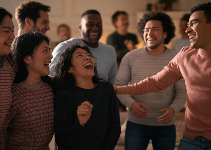 Laughing friends enjoying moment