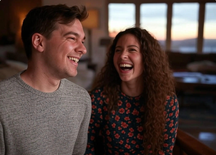 Happy couple laughing together