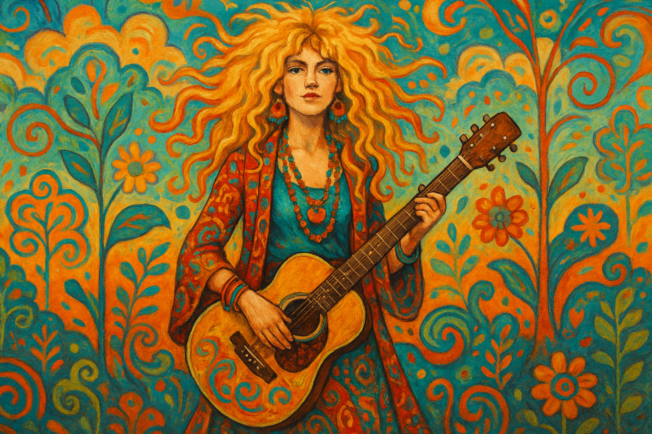 Vibrant bohemian guitarist illustration