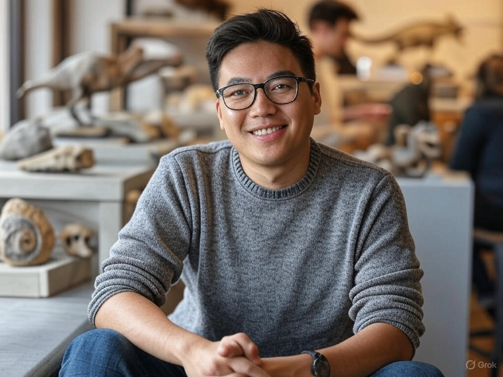 Man sitting with fossils.