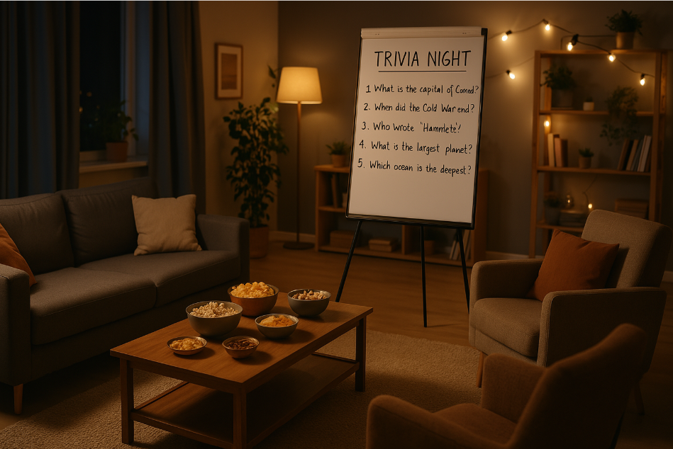 Trivia night setup indoors.