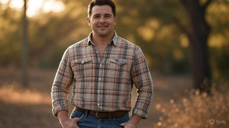 Man in plaid outdoors.