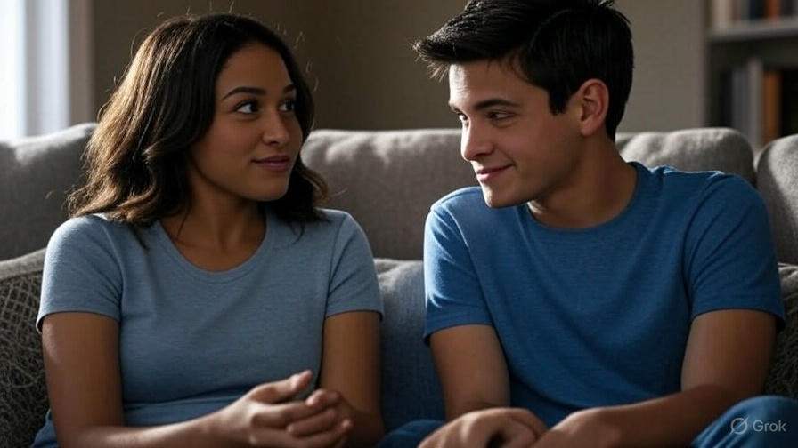 Two people on couch.
