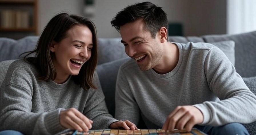 Couple enjoying board game.