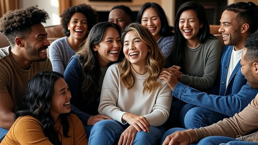 Group of friends laughing together.