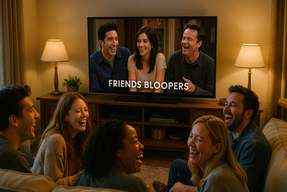 Friends enjoy blooper reel together
