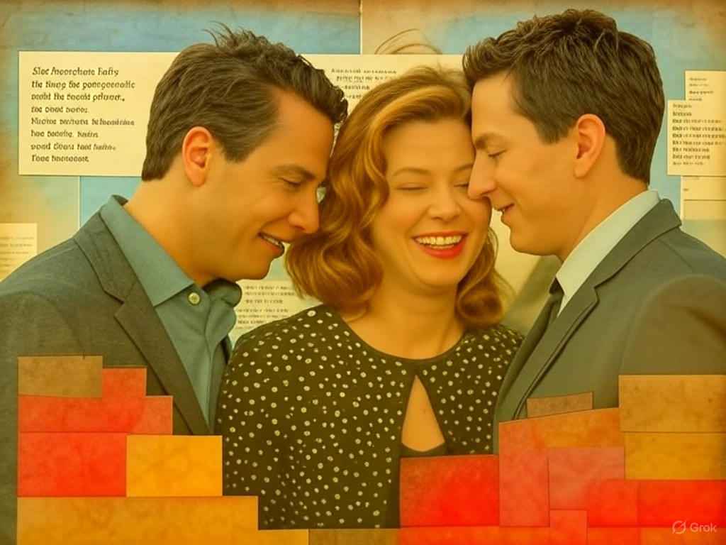 Three friends laughing together.