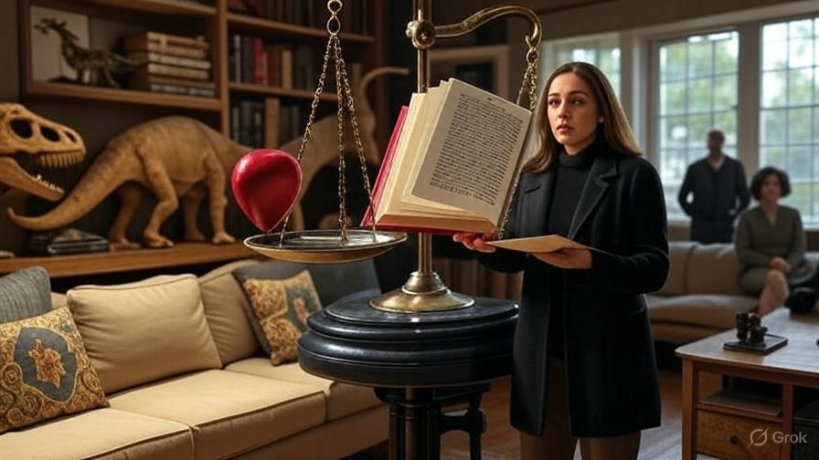 Woman with book, heart scale.