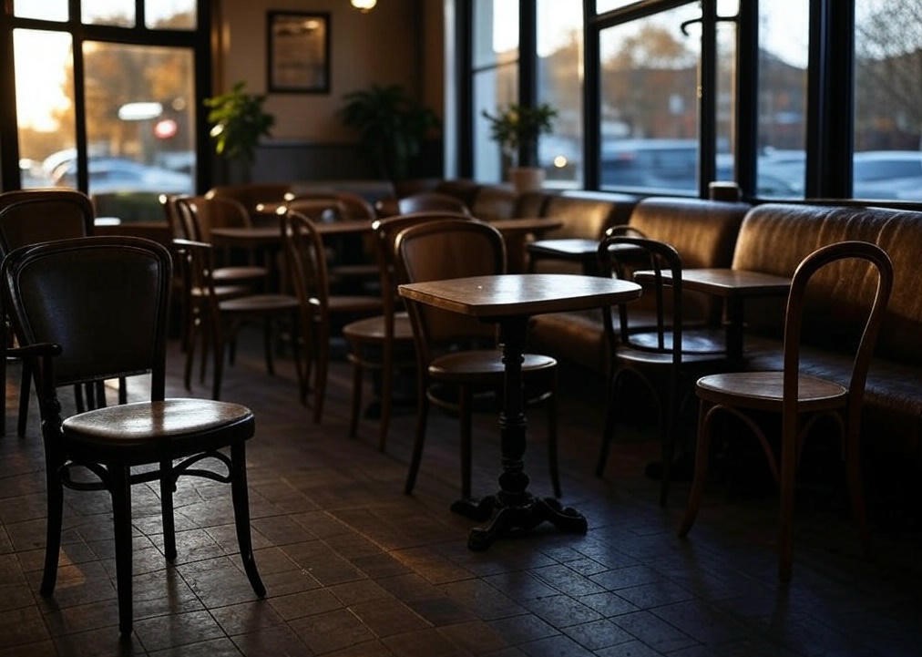 Empty cafe with tables.