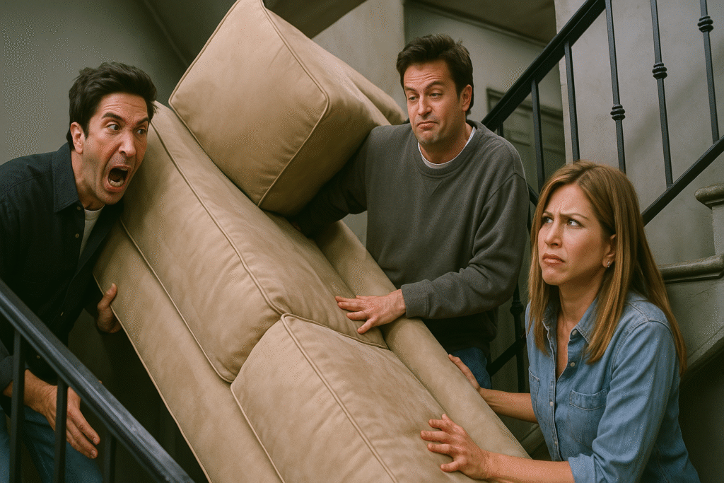 The pivot sofa scene in Friends