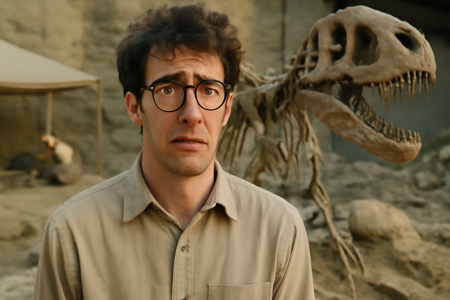 Man dinosaur fossil excavation