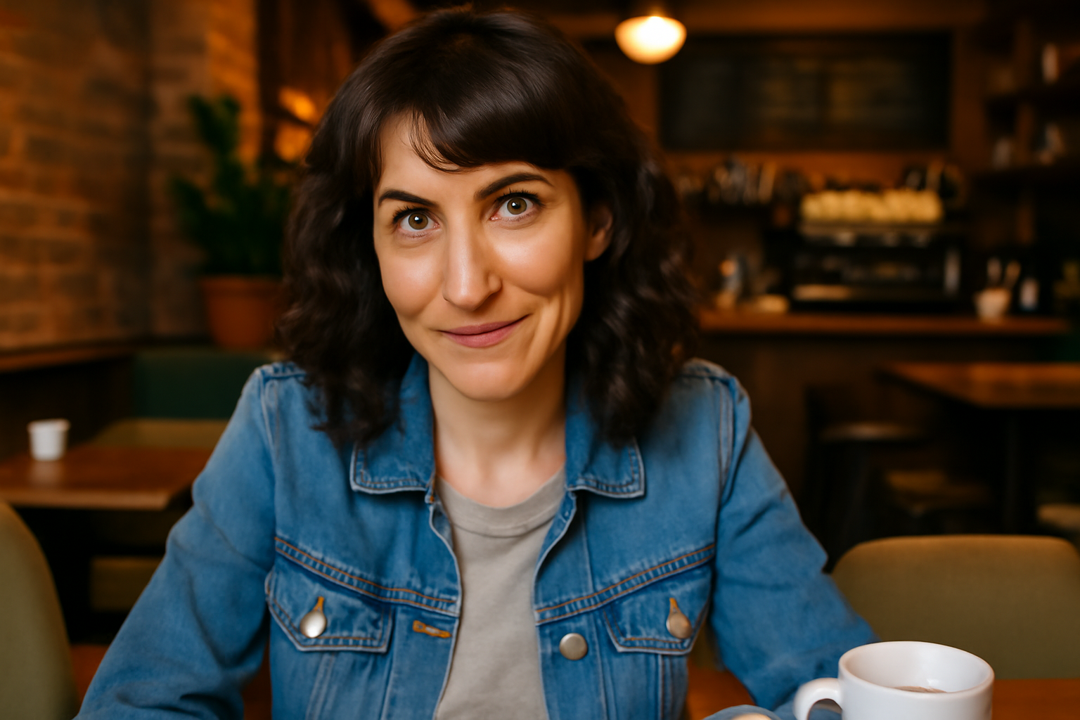 Smiling woman in cafe