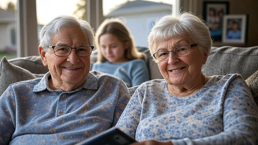 Happy elderly couple reading