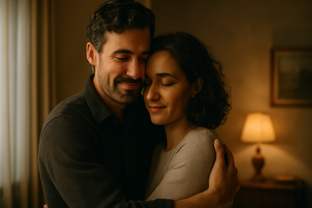 Loving couple warm embrace