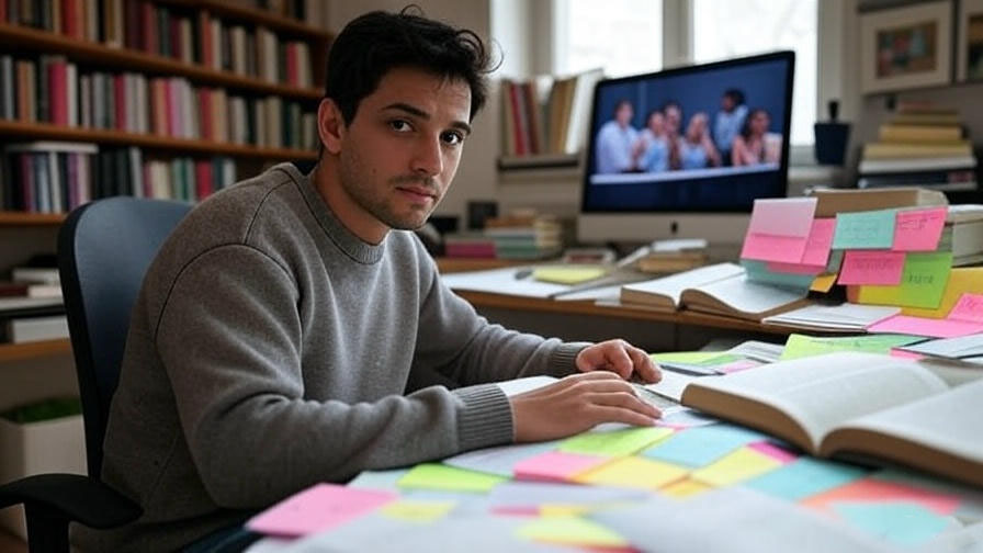 Student studying with books